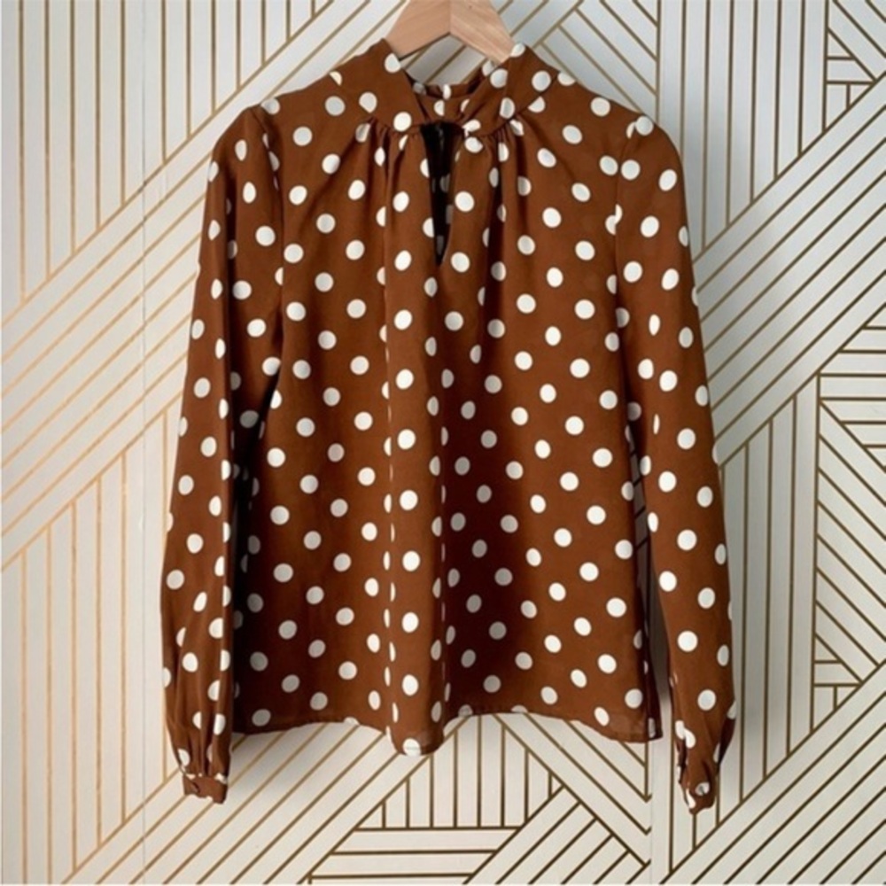 Anthropologie Brown Polka Dot Blouse